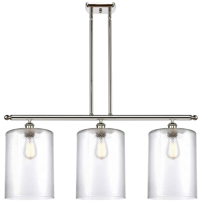 Image 1 Cobbleskill 10" 3 Light Nickel Island Light w/ Clear Shade