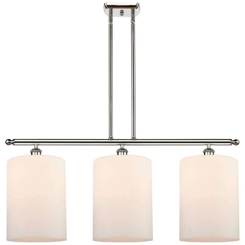 Image 1 Cobbleskill 10" 3 Light Nickel Island Light w/ White Shade