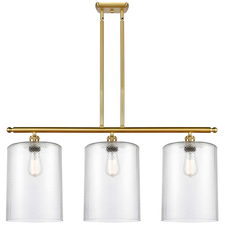Image 1 Cobbleskill 10" 3 Light Satin Gold Island Light w/ Clear Shade