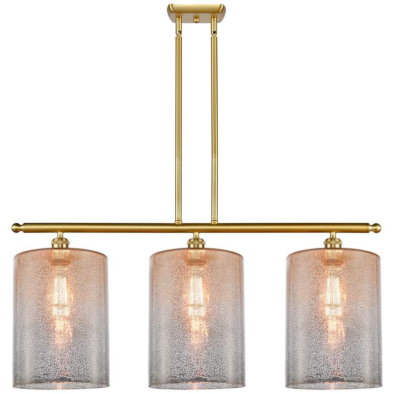 Image 1 Cobbleskill 10" 3 Light Satin Gold Island Light w/ Mercury Shade