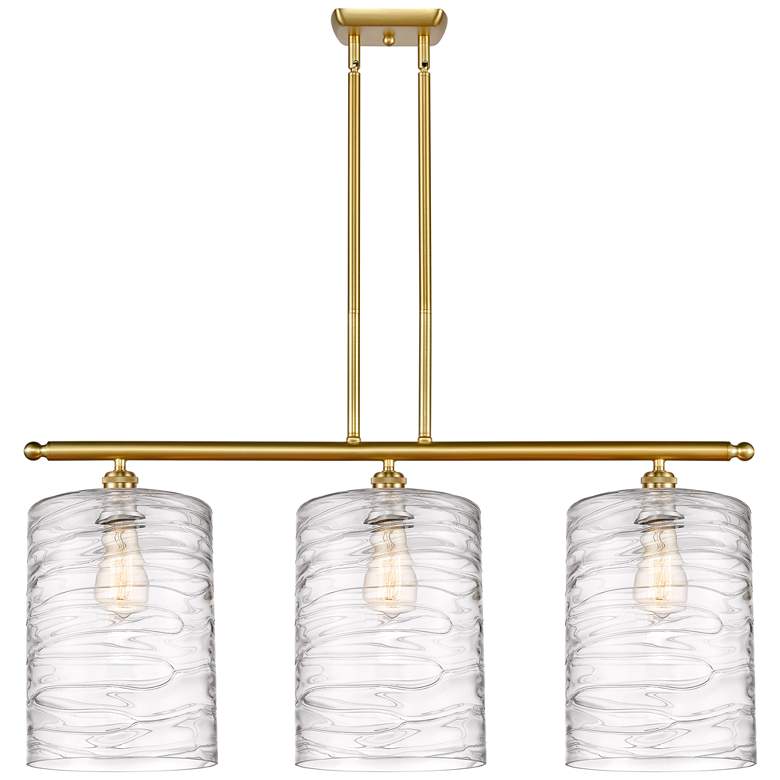 Image 1 Cobbleskill 10" 3 Light Satin Gold Island Light w/ Swirl Shade