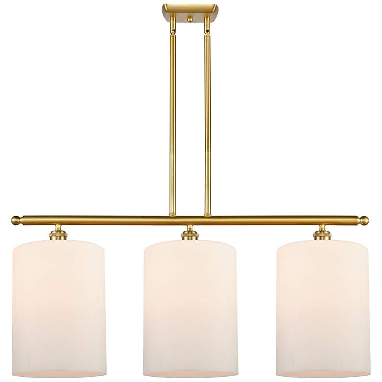 Image 1 Cobbleskill 10" 3 Light Satin Gold Island Light w/ White Shade
