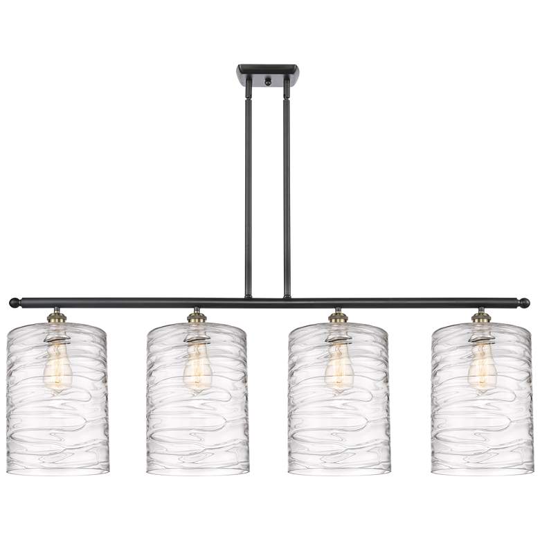 Image 1 Cobbleskill 10" 4 Light Black Brass Island Light w/ Swirl Shade
