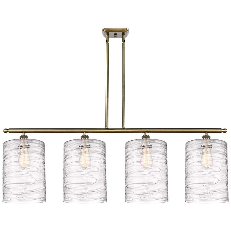 Image 1 Cobbleskill 10" 4 Light Brass Island Light w/ Swirl Shade