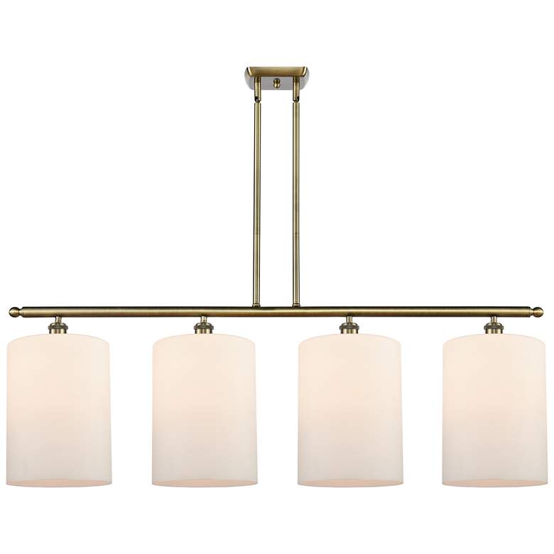 Image 1 Cobbleskill 10" 4 Light Brass Island Light w/ White Shade