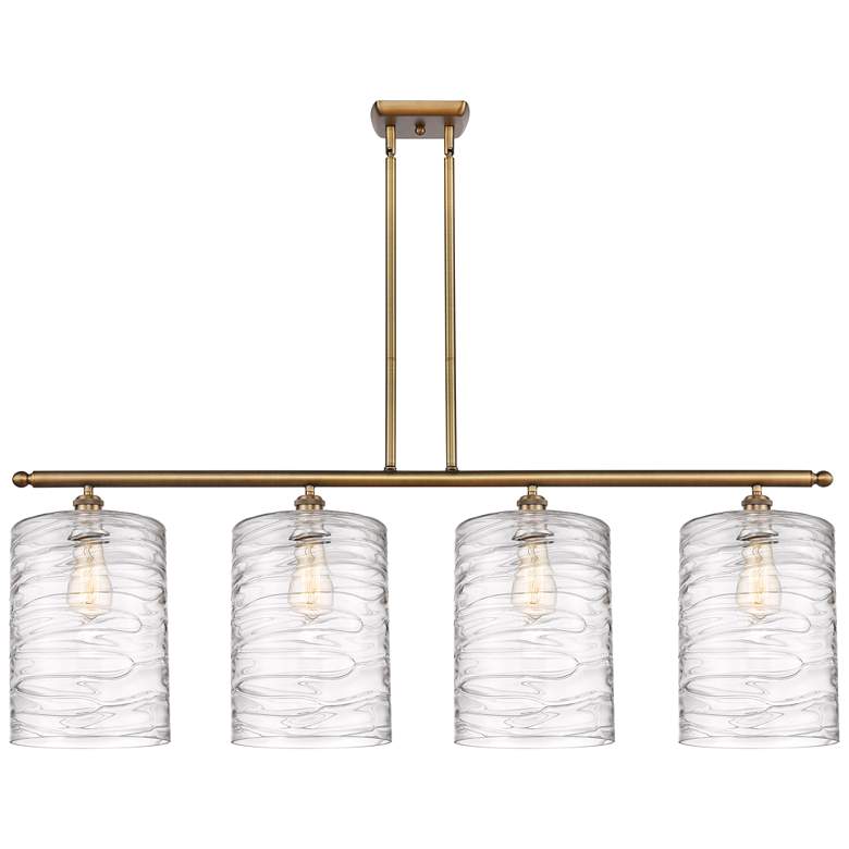 Image 1 Cobbleskill 10" 4 Light Brushed Brass Island Light w/ Swirl Shade