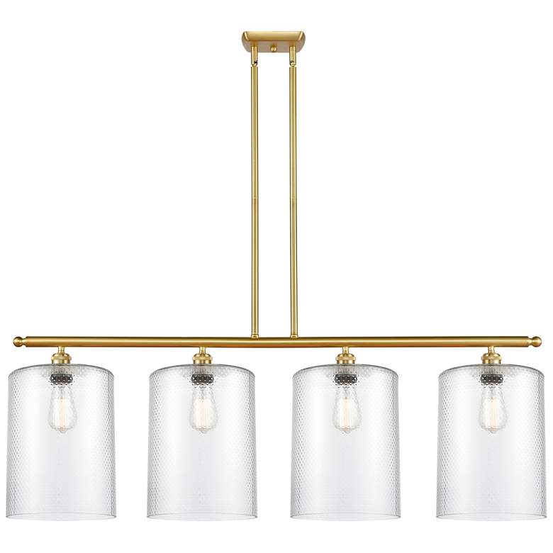 Image 1 Cobbleskill 10" 4 Light Satin Gold Island Light w/ Clear Shade