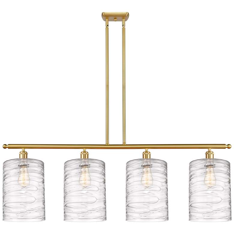 Image 1 Cobbleskill 10" 4 Light Satin Gold Island Light w/ Swirl Shade