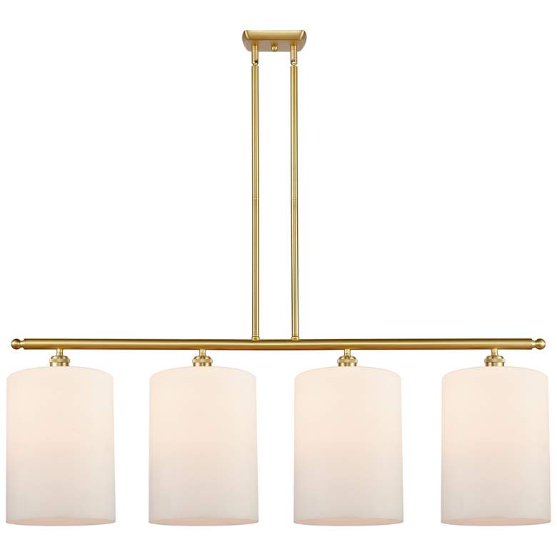 Image 1 Cobbleskill 10" 4 Light Satin Gold Island Light w/ White Shade