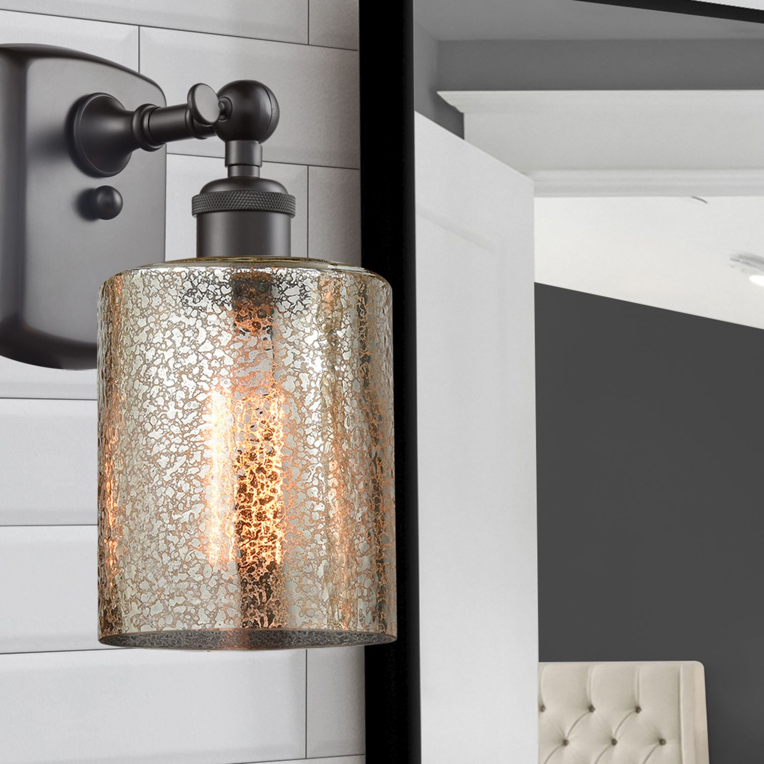 Image 3 Cobbleskill 10" High Bronze Mercury Glass LED Wall Sconce more views