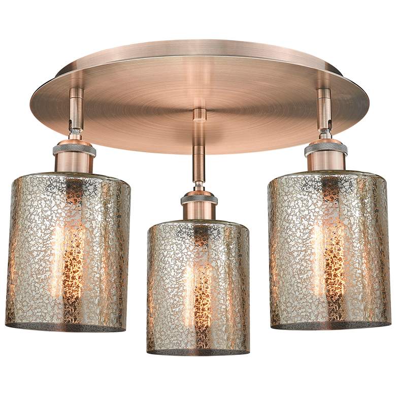 Image 1 Cobbleskill 16 3/4"W Antique Copper 3-Light Ceiling Light