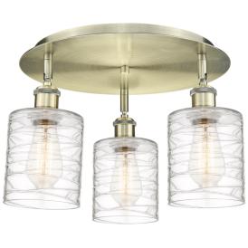Cobbleskill 17.75"W 3 Light Antique Brass Flush Mount w/ Deco Swirl Sh Cobbleskill 17.75"W 3 Light Antique Brass Flush Mount w/ Deco Swirl Sh