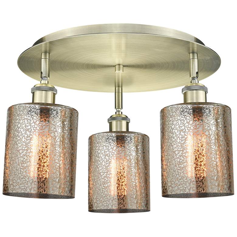 Image 1 Cobbleskill 17.75"W 3 Light Antique Brass Flush Mount w/ Mercury Shade