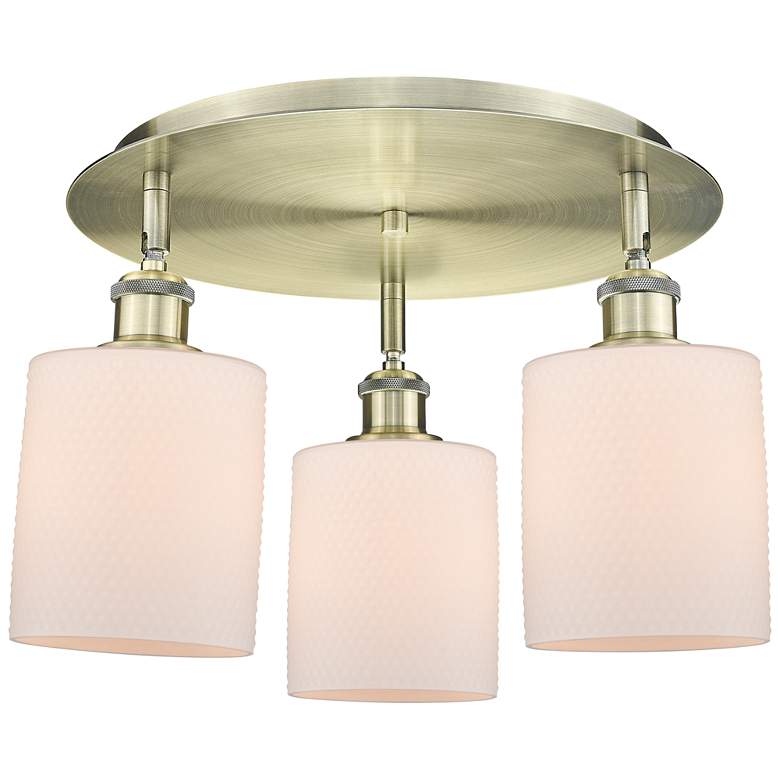 Image 1 Cobbleskill 17.75"W 3 Light Antique Brass Flush Mount w/ White Shade
