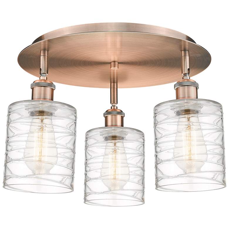 Image 1 Cobbleskill 17.75"W 3 Light Antique Copper Flush Mount w/ Deco Swirl S