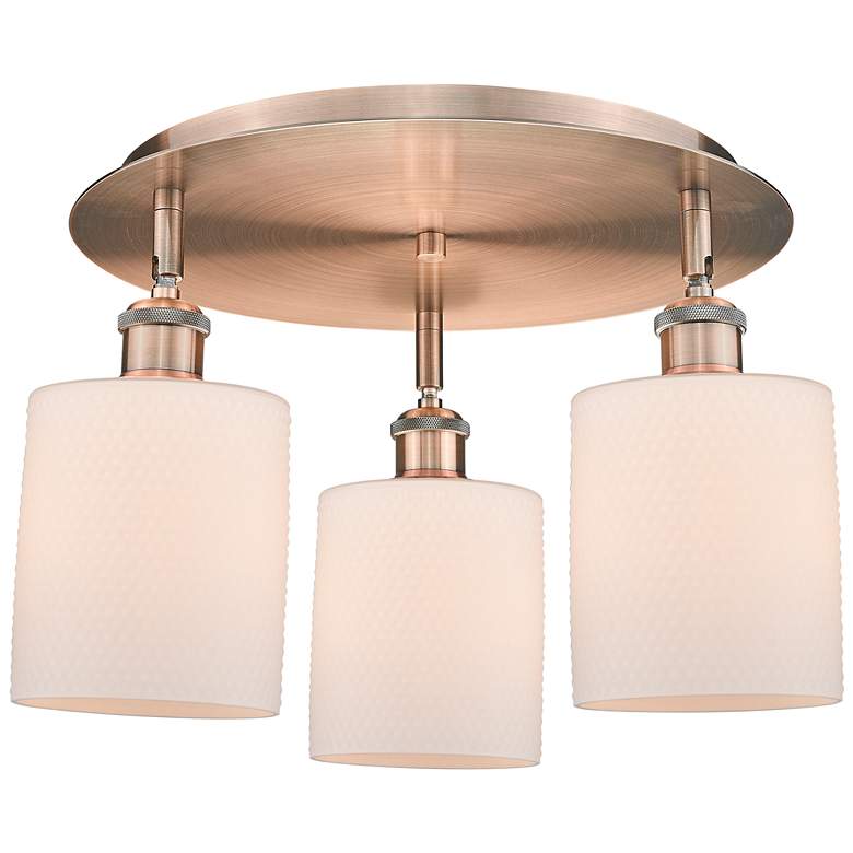 Image 1 Cobbleskill 17.75"W 3 Light Antique Copper Flush Mount w/ White Shade