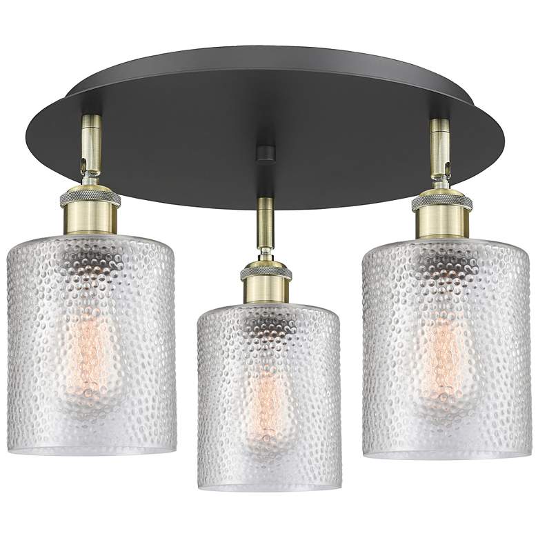 Image 1 Cobbleskill 17.75"W 3 Light Black Antique Brass Flush Mount w/ Clear S