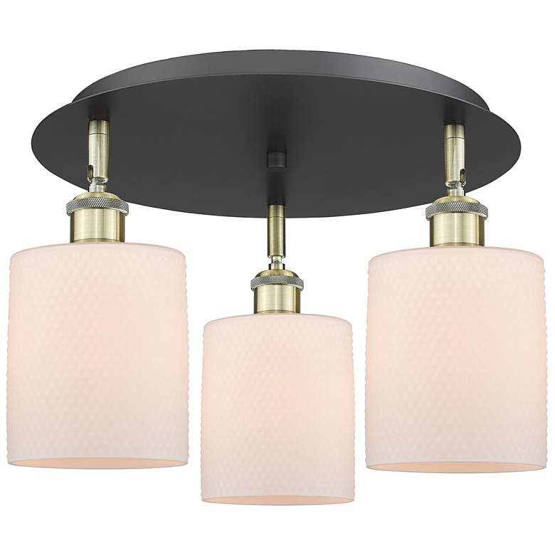 Image 1 Cobbleskill 17.75"W 3 Light Black Antique Brass Flush Mount w/ White S