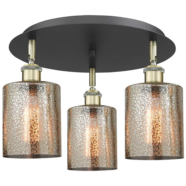 Image 1 Cobbleskill 17.75"W 3 Light Black Brass Flush Mount w/ Mercury Shade