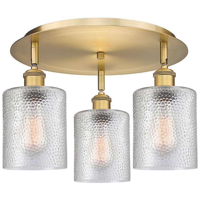Image 1 Cobbleskill 17.75"W 3 Light Brushed Brass Flush Mount w/ Clear Glass S