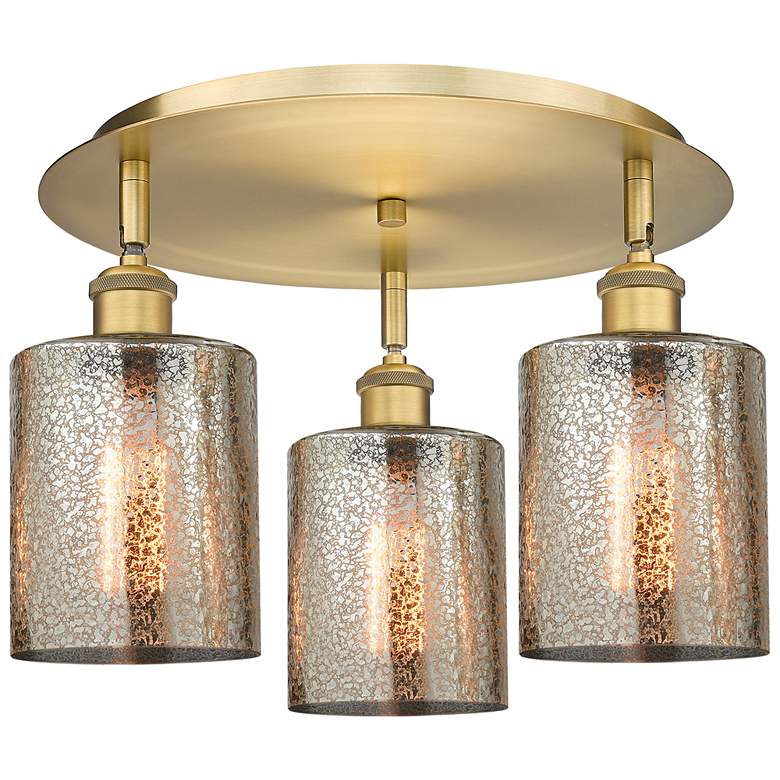 Image 1 Cobbleskill 17.75"W 3 Light Brushed Brass Flush Mount w/ Mercury Shade