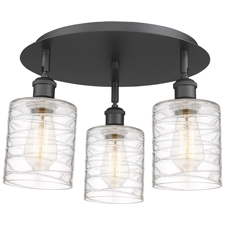 Image 1 Cobbleskill 17.75"W 3 Light Matte Black Flush Mount w/ Deco Swirl Shad