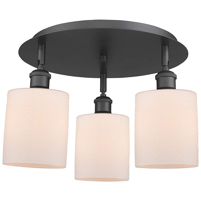 Image 1 Cobbleskill 17.75"W 3 Light Matte Black Flush Mount w/ White Shade