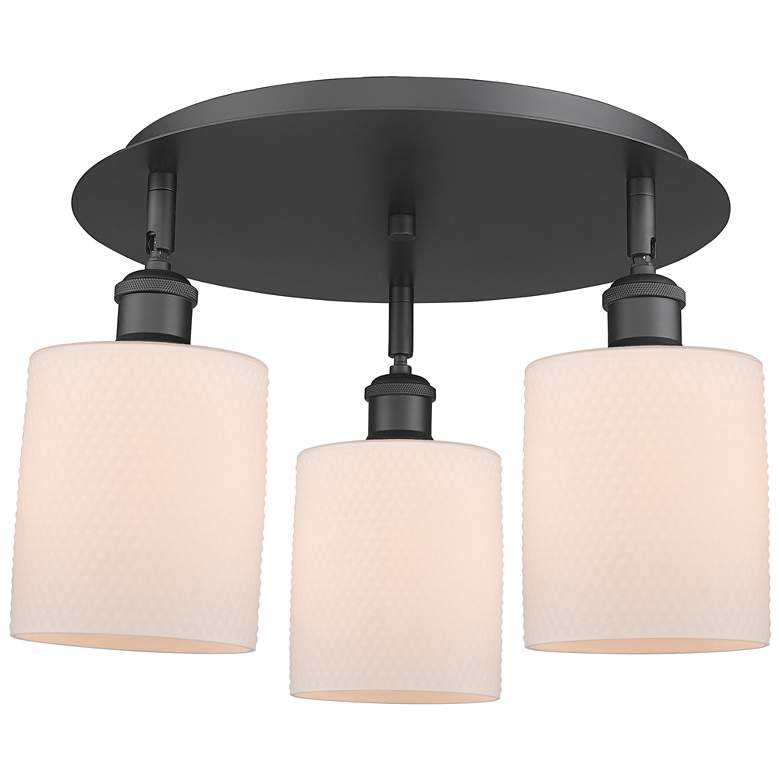 Image 1 Cobbleskill 17.75 inchW 3 Light Matte Black Flush Mount w/ White Shade