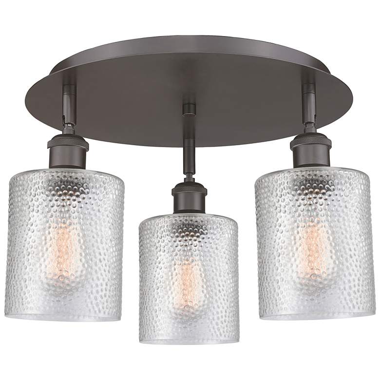 Image 1 Cobbleskill 17.75"W 3 Light Oil Rubbed Bronze Flush Mount w/ Clear Sha