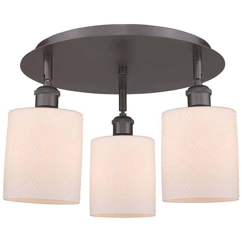 Image 1 Cobbleskill 17.75"W 3 Light Oil Rubbed Bronze Flush Mount w/ White Sha