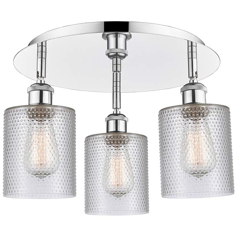 Image 1 Cobbleskill 17.75"W 3 Light Polished Chrome Flush Mount w/ Clear Shade