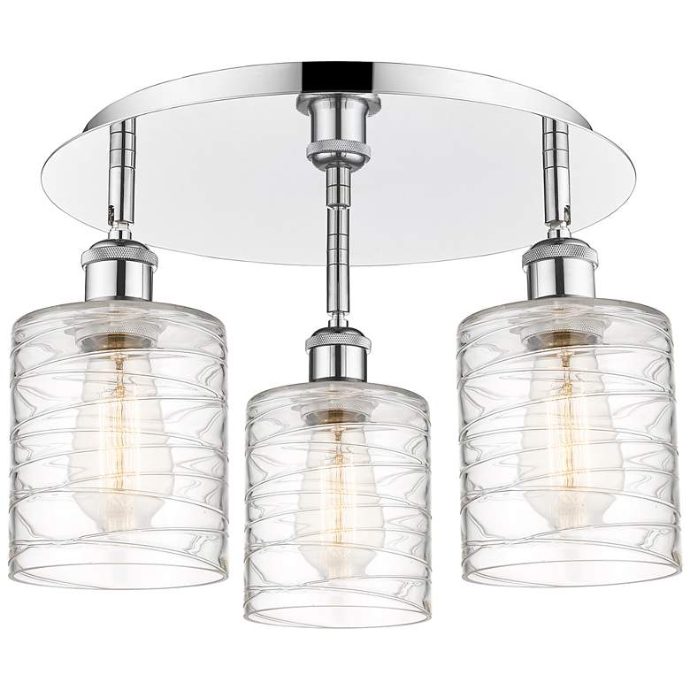 Image 1 Cobbleskill 17.75"W 3 Light Polished Chrome Flush Mount w/ Deco Swirl
