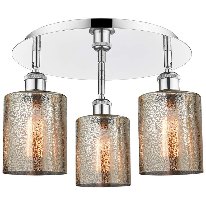 Image 1 Cobbleskill 17.75"W 3 Light Polished Chrome Flush Mount w/ Mercury Sha