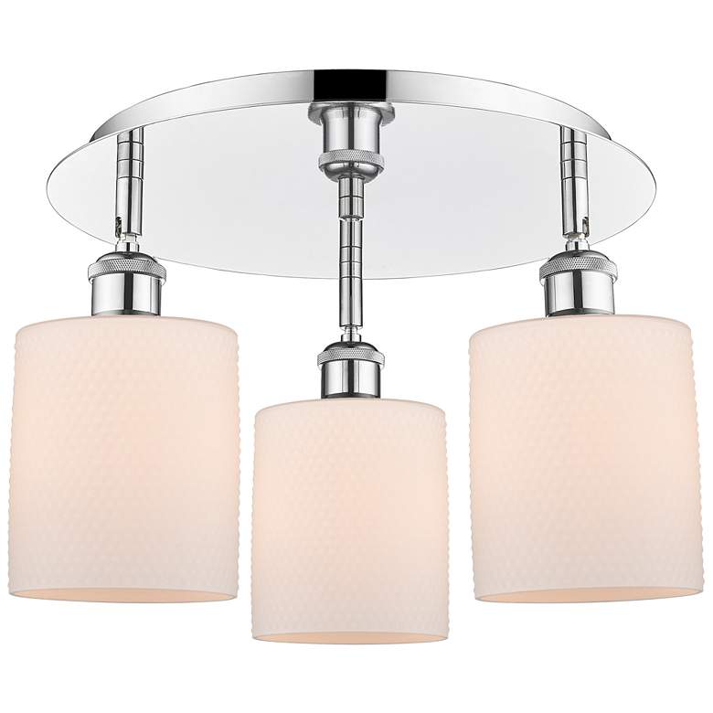 Image 1 Cobbleskill 17.75"W 3 Light Polished Chrome Flush Mount w/ White Shade