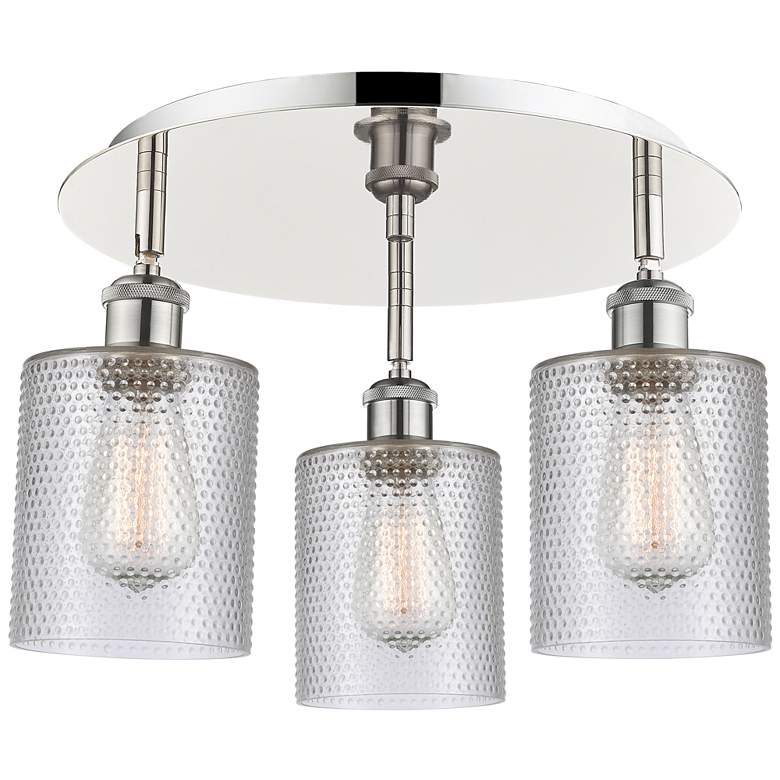 Image 1 Cobbleskill 17.75"W 3 Light Polished Nickel Flush Mount w/ Clear Shade