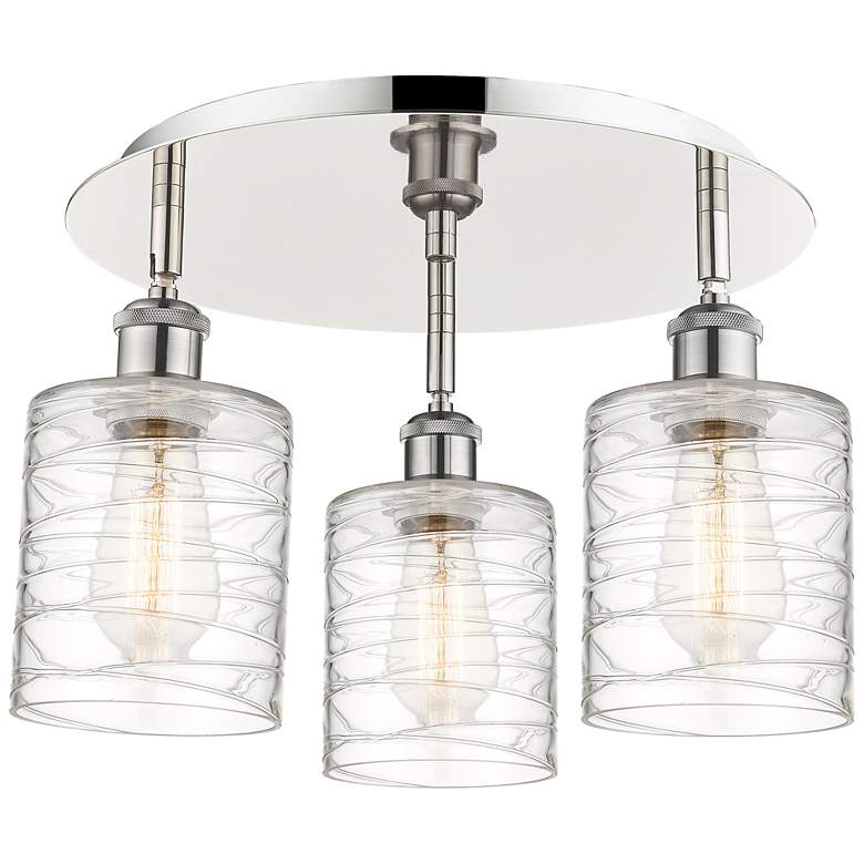 Image 1 Cobbleskill 17.75"W 3 Light Polished Nickel Flush Mount w/ Deco Swirl