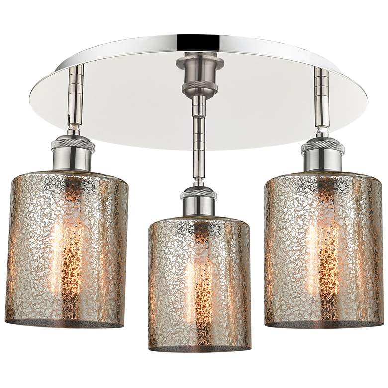 Image 1 Cobbleskill 17.75"W 3 Light Polished Nickel Flush Mount w/ Mercury Sha