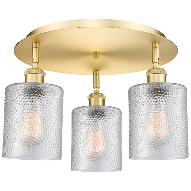 Image 1 Cobbleskill 17.75"W 3 Light Satin Gold Flush Mount With Clear Glass Sh