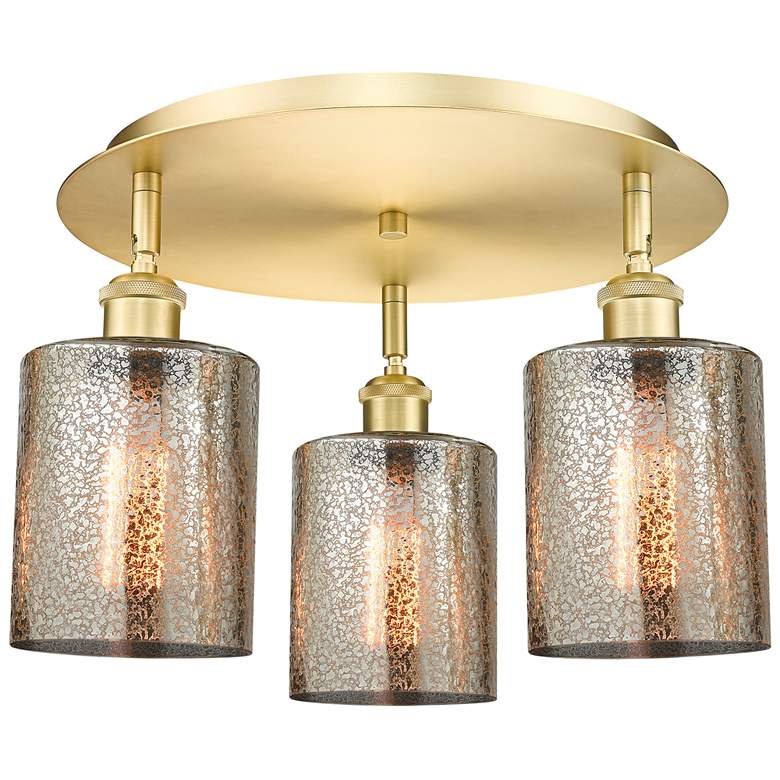 Image 1 Cobbleskill 17.75"W 3 Light Satin Gold Flush Mount With Mercury Glass