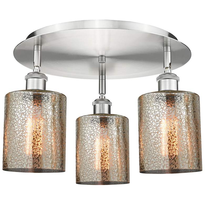 Image 1 Cobbleskill 17.75"W 3 Light Satin Nickel Flush Mount w/ Mercury Glass