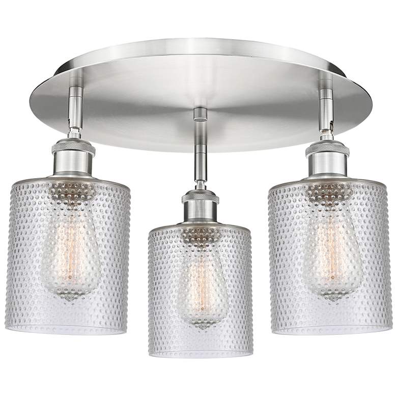 Image 1 Cobbleskill 17.75"W 3 Light Satin Nickel Flush Mount With Clear Glass