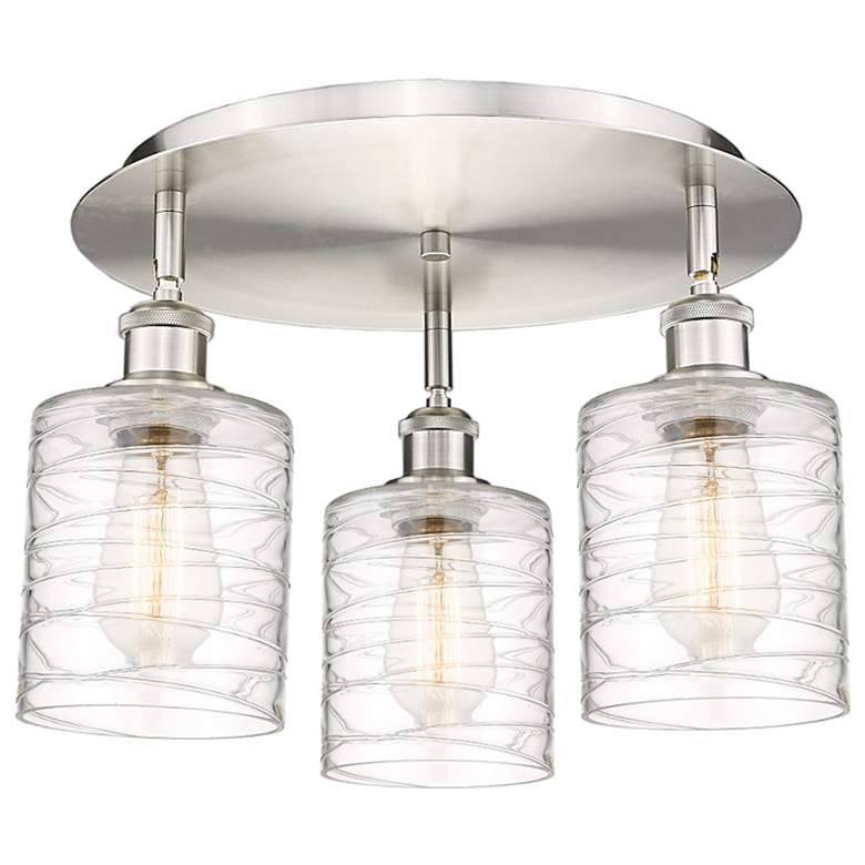 Image 1 Cobbleskill 17.75"W 3 Light Satin Nickel Flush Mount With Deco Swirl S