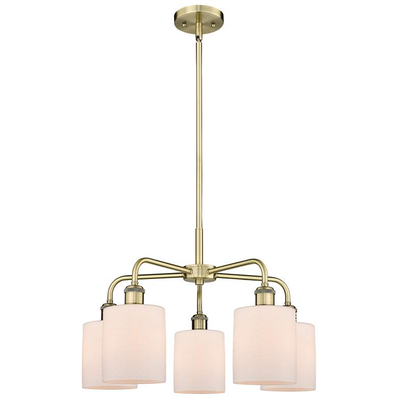 Image 1 Cobbleskill 23"W 5 Light Antique Brass Stem Hung Chandelier w/ White S