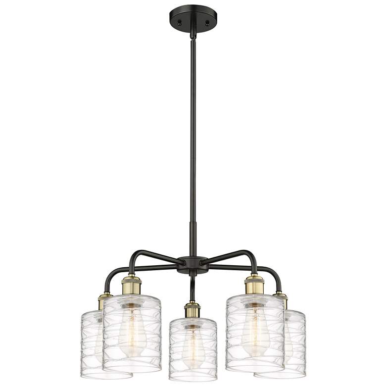 Image 1 Cobbleskill 23"W 5 Light Black Brass Stem Chandelier w/ Deco Swirl Sha