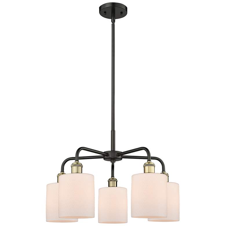 Image 1 Cobbleskill 23 inchW 5 Light Black Brass Stem Hung Chandelier With White S