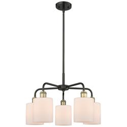 Cobbleskill 23&quot;W 5 Light Black Brass Stem Hung Chandelier With White S