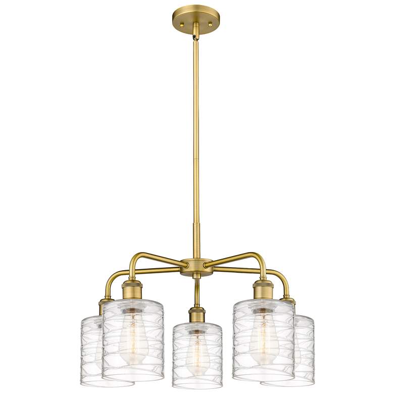 Image 1 Cobbleskill 23"W 5 Light Brushed Brass Stem Chandelier w/ Deco Swirl S