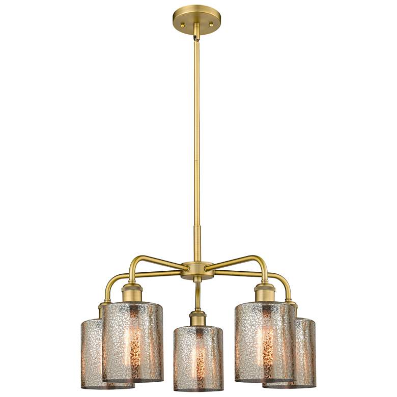 Image 1 Cobbleskill 23"W 5 Light Brushed Brass Stem Chandelier w/ Mercury Shad