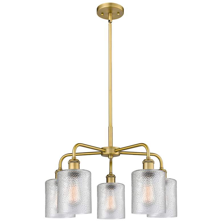 Image 1 Cobbleskill 23"W 5 Light Brushed Brass Stem Hung Chandelier w/ Clear S