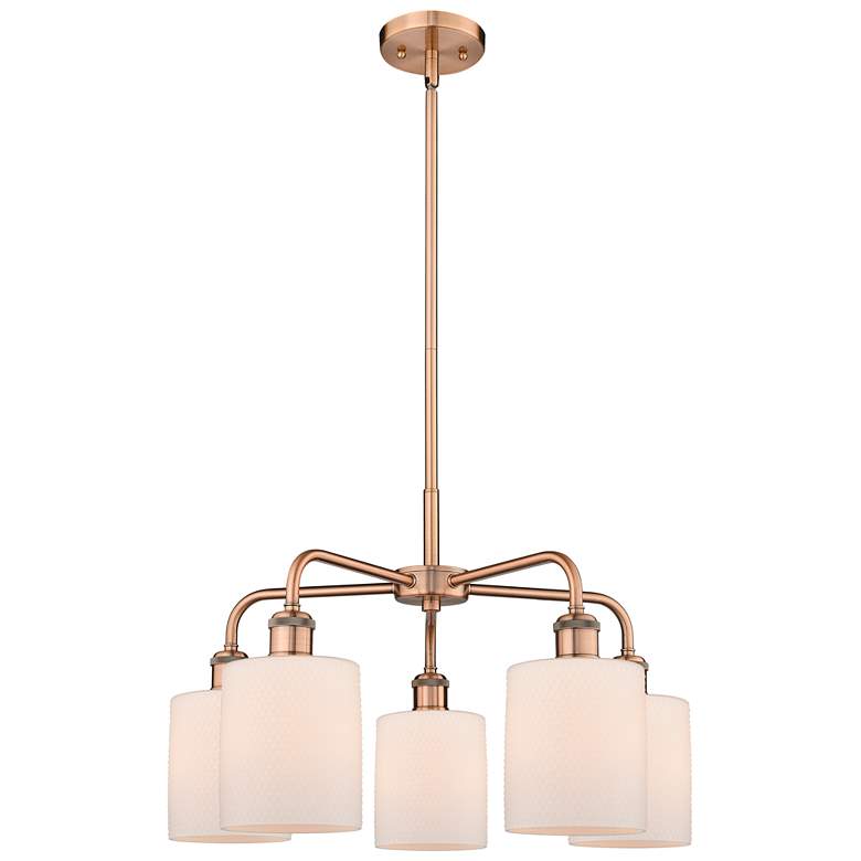Image 1 Cobbleskill 23"W 5 Light Copper Stem Hung Chandelier With White Shade